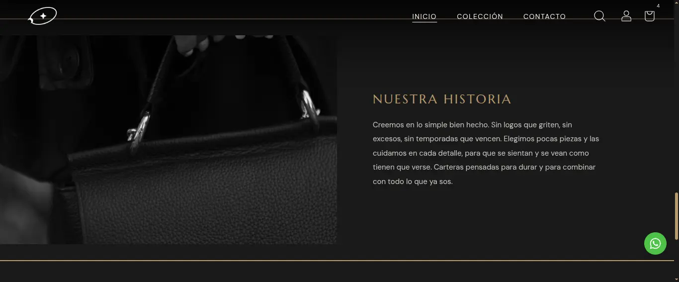 La sección de marca de Perigeo en la home, con su estética premium: fotografía sobria y tipografía cuidada